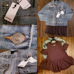Hudson Kids Jean Jacket w/ gray Cold Shoulder shrt
